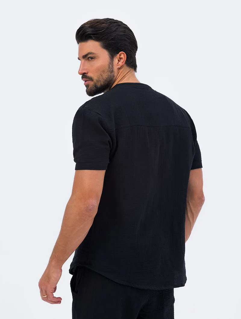 TYLER CAMICIA NERA CON COLLETTO ALLA COREANA