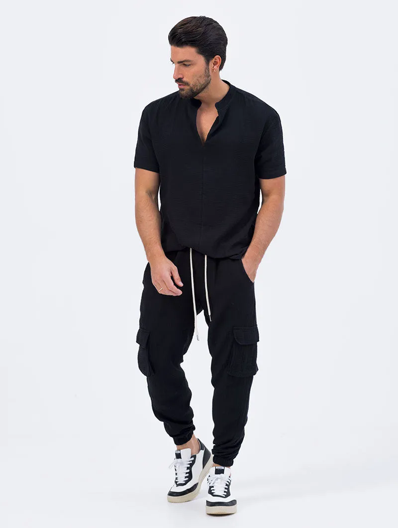 TYLER CAMICIA NERA CON COLLETTO ALLA COREANA