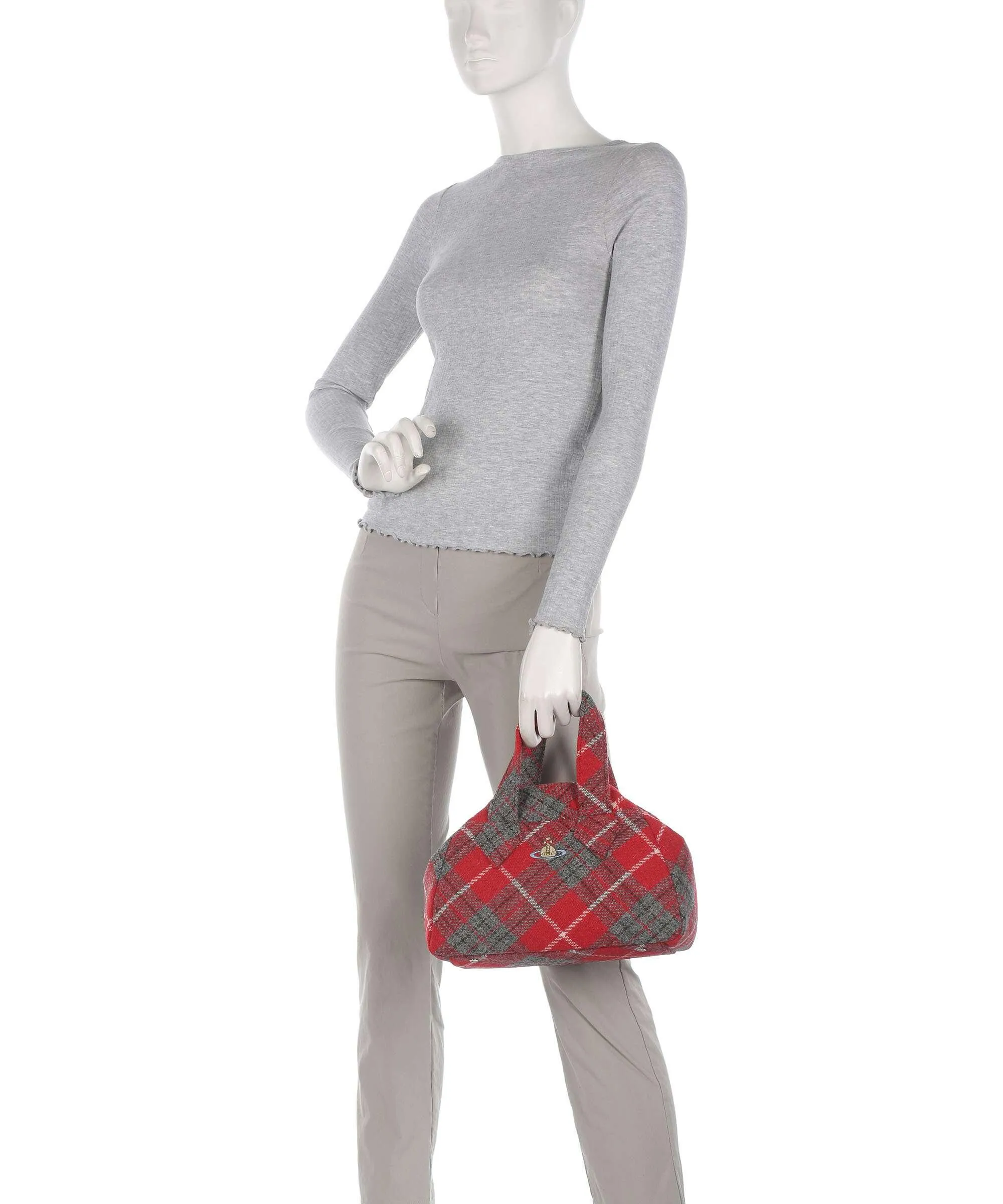  Vivienne Westwood Archive Harris Tweed Medium Borsa a mano lana rosso/grigio  
